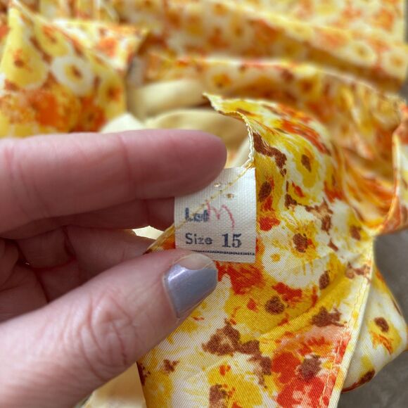 VTG Spring Floral Party Dress Bow Women's 15 / 6 Yellow Orange 1950s 60s Cottage - Picture 4 of 10